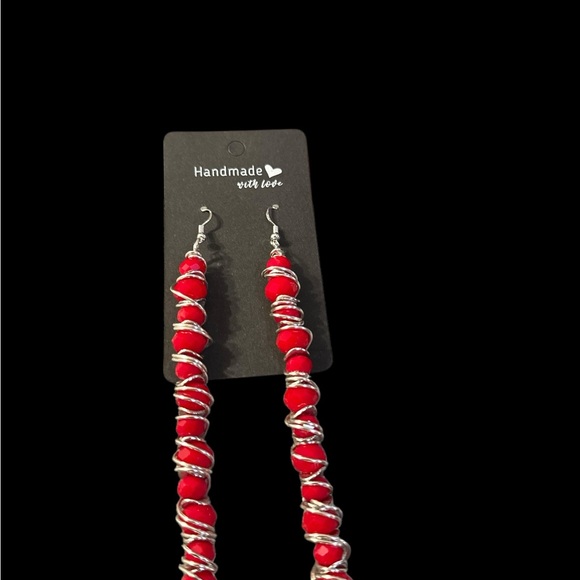 Handcrafted 5” Red Wired Wrapped Long Earrings - Picture 6 of 7